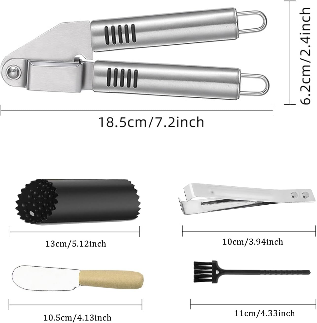 MANJIA Garlic Press and Peel Set Stainless Steel- Rust Proof Garlic Mincer Tool - Easy-Squeeze, Easy-Clean Silicone Garlic Peeler & Brush (Green)