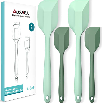 Silicone Spatula Set, Premium Spatulas Silicone Heat Resistant 2 Small & 2 Large Flexible Scraper for Nonstick Cookware, Rubber Spatula for Kitchen Mixing Baking Cooking Use, Soft Spatula - Set of 4