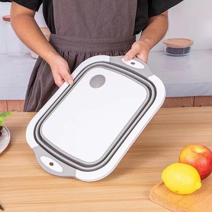 Collapsible Cutting Board & Wash Basin – 3-in-1 Foldable Kitchen Sink with Drain Plug – Portable Dish Tub for Kitchen & Camping
