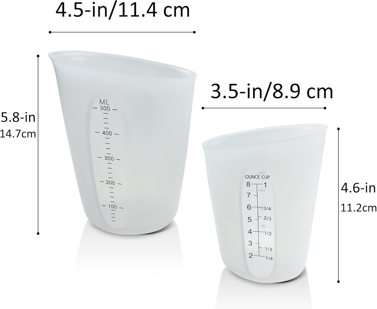 Silicone Measuring Cups, Blender, Liquid, Paint and Resin Mixing (16oz & 8oz), Squeeze, Pour Mixing Coffee, Making Cake, Cookies Baking, BPA Free. For Molds, Jewelry Making, Waxing, Easy to Clean