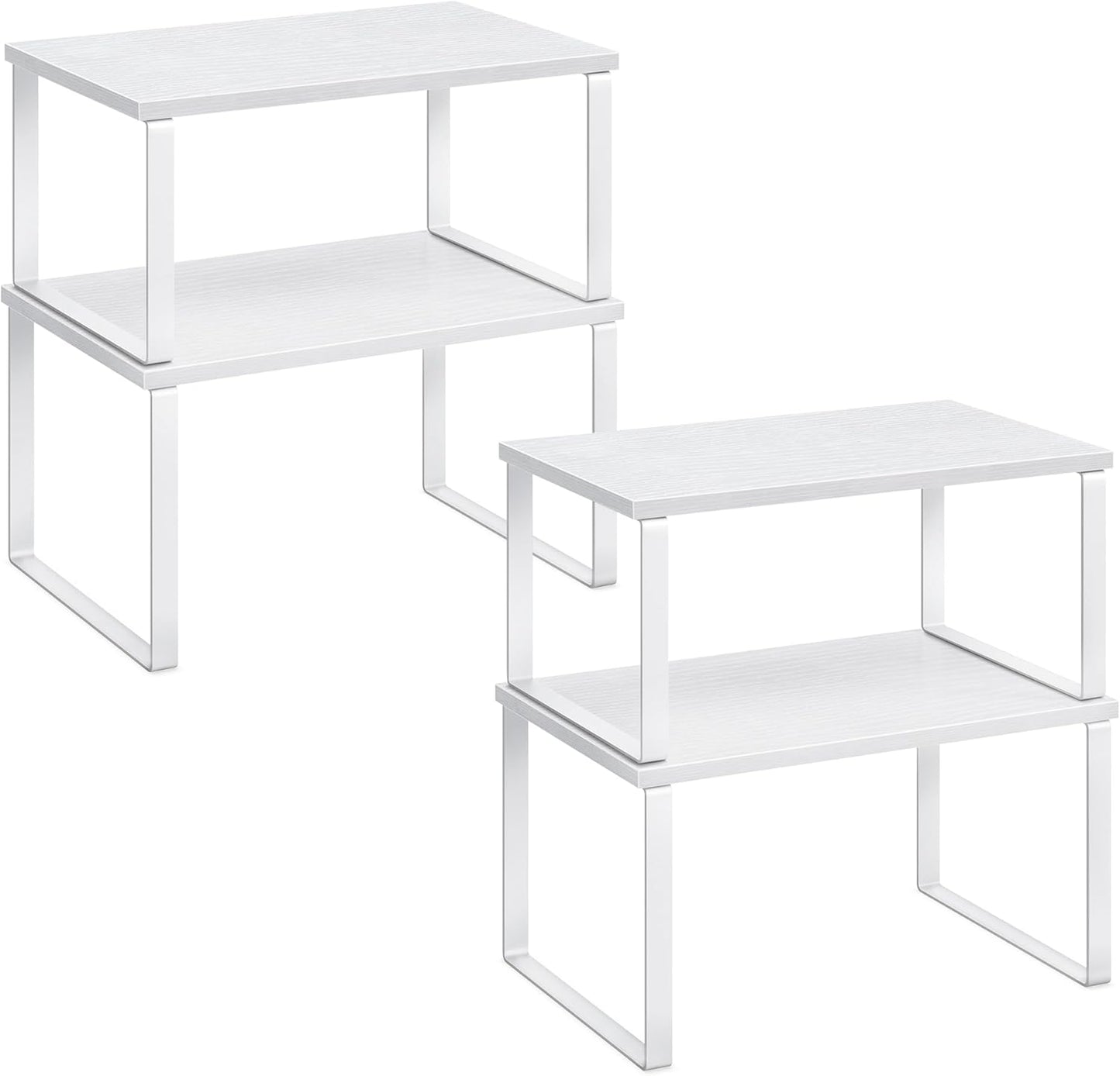 SONGMICS Cabinet Organizer Shelf, Set of 4 Kitchen Counter Shelves, Kitchen Storage, Spice Rack, Stackable, Expandable, Metal and Engineered Wood, Cloud White and Natural Beige UKCS010N01