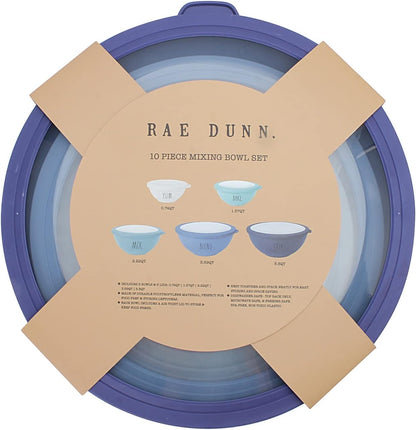 Rae Dunn Mixing Bowls with Lids - 10 Piece Plastic Nesting Bowls Set includes 5 Prep Bowls and 5 Lids (Sage)