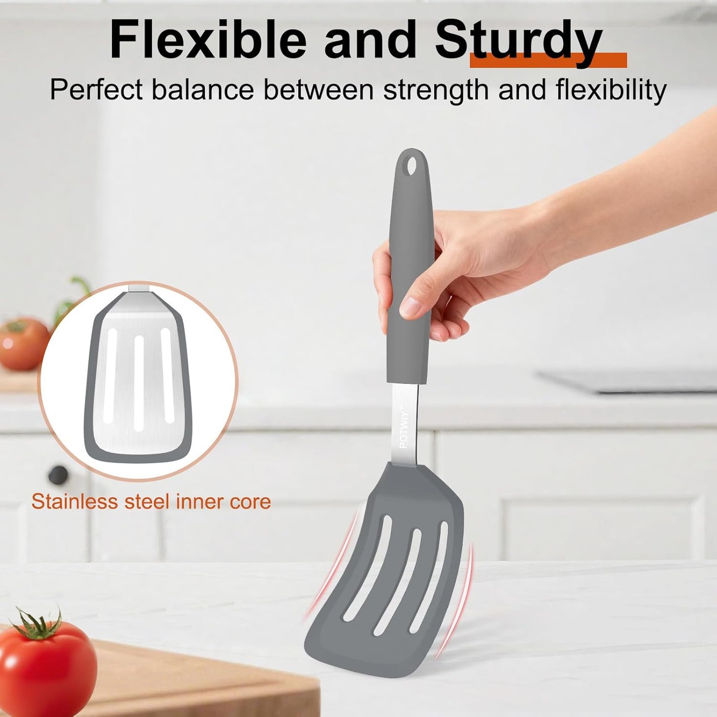 2 Pack Silicone Spatula Set, 600°F Heat Resistant Kitchen Spatula, BPA Free Solid & Slotted Turner, Flexible Cooking Utensils for Non Stick Frying Pan, Flipper for Eggs and Pancakes (Black)
