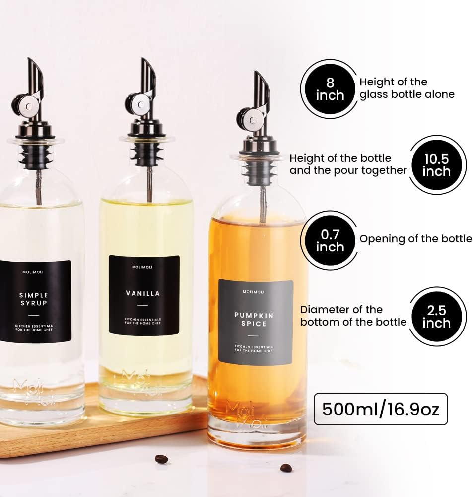Molimoli - Premium Olive Oil Dispenser Bottles for Kitchen with Pourer - Oil and Vinegar Dispenser Set, Glass Dispenser for Kitchen, Dispenser Bottle of 350ml - Set of 2
