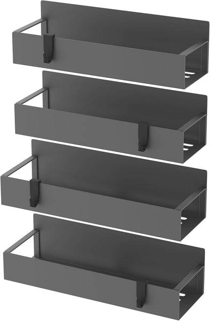 HuggieGems Metal 4 Pack Magnetic Spice Storage Rack Organizer for Refrigerator and Oven, Black Fridge Organizers and Storage, Metal