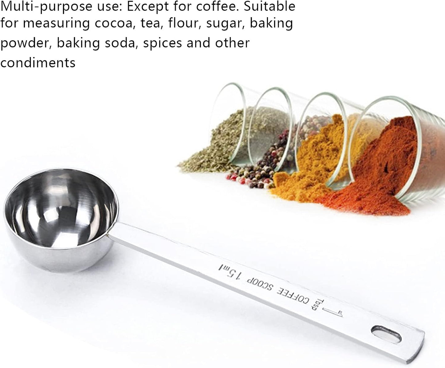 2 Pack Coffee Scoop, Tablespoon measure spoon contains 1 tablespoon (15ml) and 2 tablespoons (30ml), Stainless steel long handle coffee spoon silver