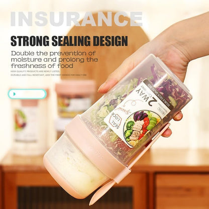 2 Pcs Salad Shaker Cup with Lids and Fork Fresh Salad Shaker Container for Lunch, Portable Breakfast Meal Vegetable and Fruits