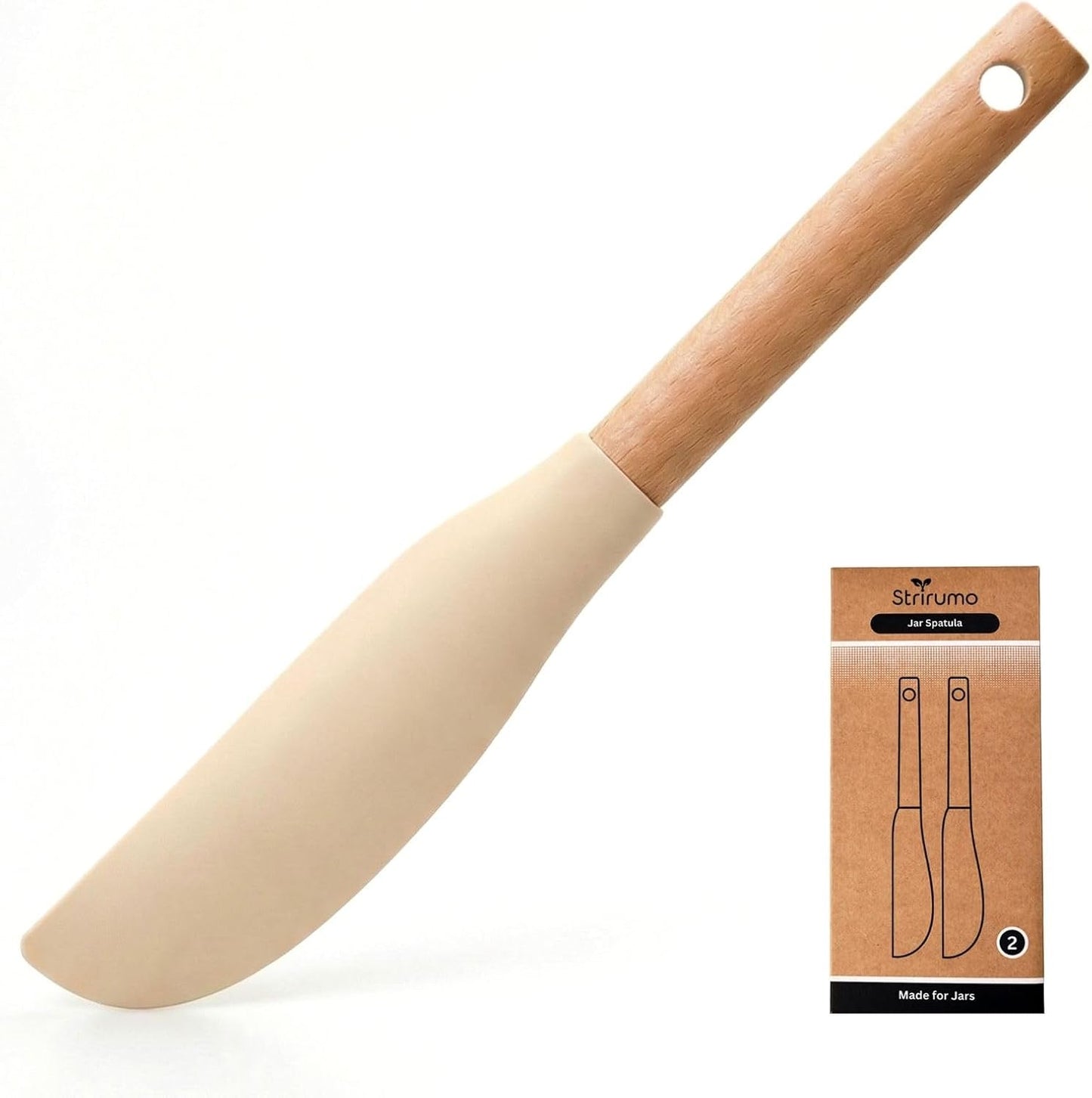 10.7" Silicone Jar Spatula with Natural Beechwood Handle, Removable Flexible Scraper Head for Deep Jars, Thick Non-Stick Small Spatula for Sourdough, Peanut Butter, Blenders & Baking, Cream