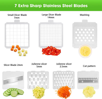 LHS Vegetable Chopper Multifunctional Food Chopper Onion Chopper Vegetable Slicer Dicer Cutter Potato Cutter Veggie Chopper with Container with Spiralizer (12 in 1, Black)