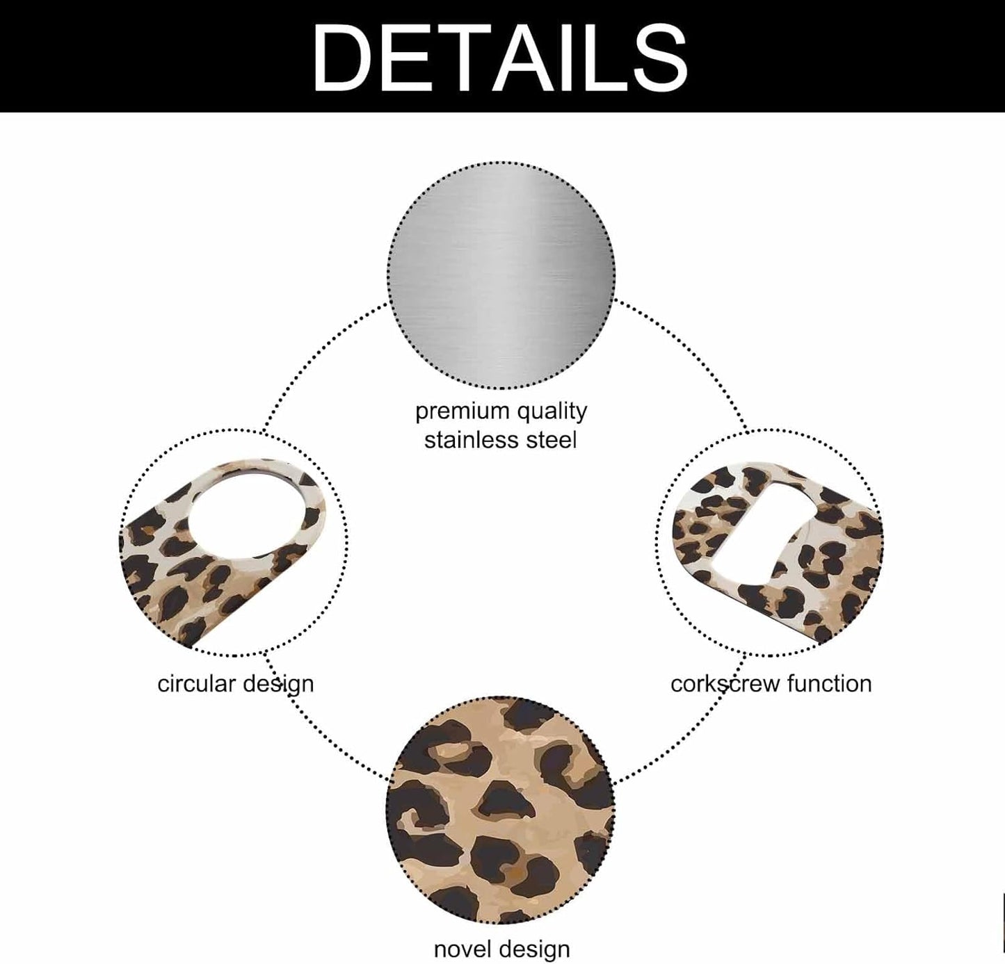 Animal Skin Texture Stainless Steel Bottle Opener Brown Black Beige Leopard Pattern Abstract Art Flat Beer Bottle Opener Keychain for Home Kitchen Bar Restaurant Party Birthday Gift