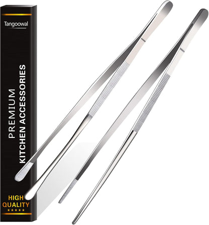 2 Pcs 12-Inch Fine Tweezer Tongs,Extra-Long Stainless Steel Tweezers Tongs