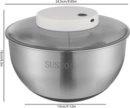 Stainless Steel Electric Salad Spinner Countertop Fruit Vegetable Washer Dryer Vegetable Dehydrator w/Bowl & Colander Lettuce Spinner for Draining Dehydrating Storing Vegetables, 5.12*6.30''