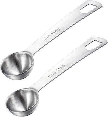 2 Pcs 1 Teaspoon Scoop Measuring Spoon Stainless Steel Teaspoons (5ml) Coffee Scoop and Tablespoon Measuring Spoon Metal Kitchen Gadgets for Cooking and Baking