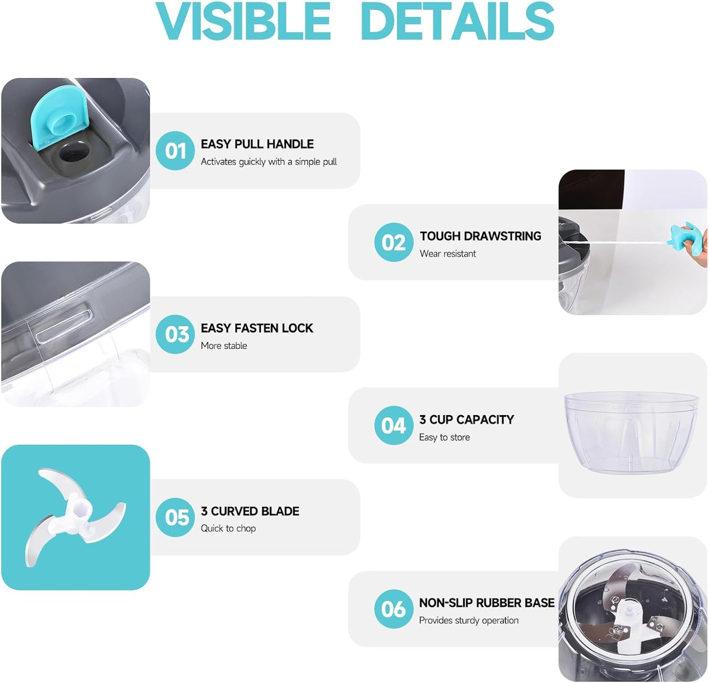 Manual Food Processor Vegetable Chopper, Portable Hand Pull String Garlic Mincer Onion Cutter for Veggies, Ginger, Fruits, Nuts, Herbs, etc., 500ml,（Gray-green）