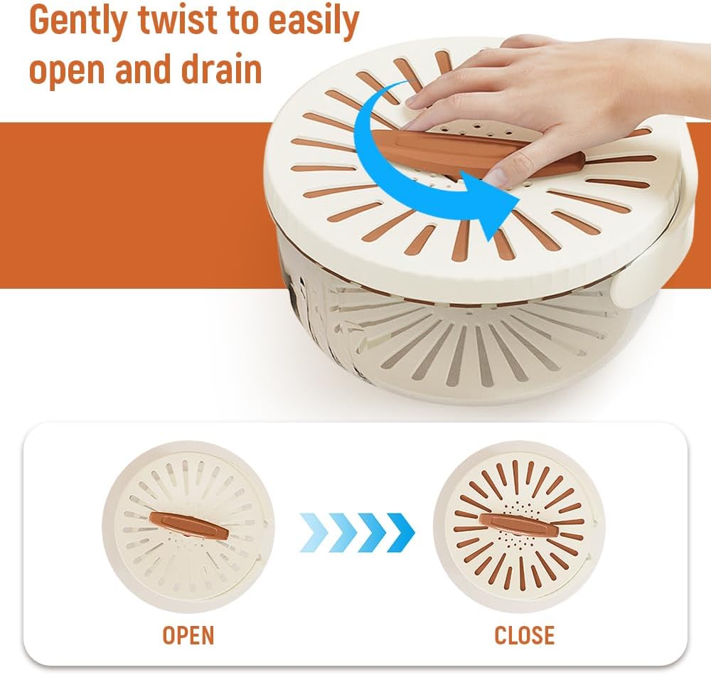 2 in 1 Drainer and Strainer, Collapsible Fruit Washing Basket with Cover and Handle, Multifunctional Vegetable Washing Drain Bowl, Keep Fruit Vegetable Fresh Longer, White 6.1" x 3.27"