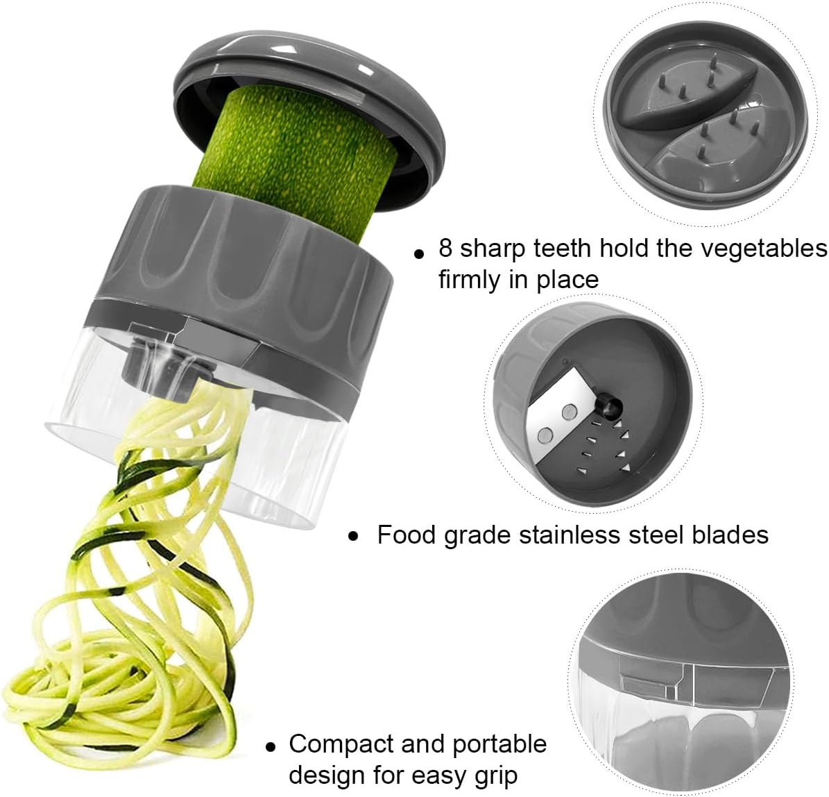 3 in 1 Vegetable Spiralizer Slicer, Adjustable Zucchini Carrot Noodle Maker, Cucumber Spiral Cutter, Easy to Use Kitchen Tool（White）