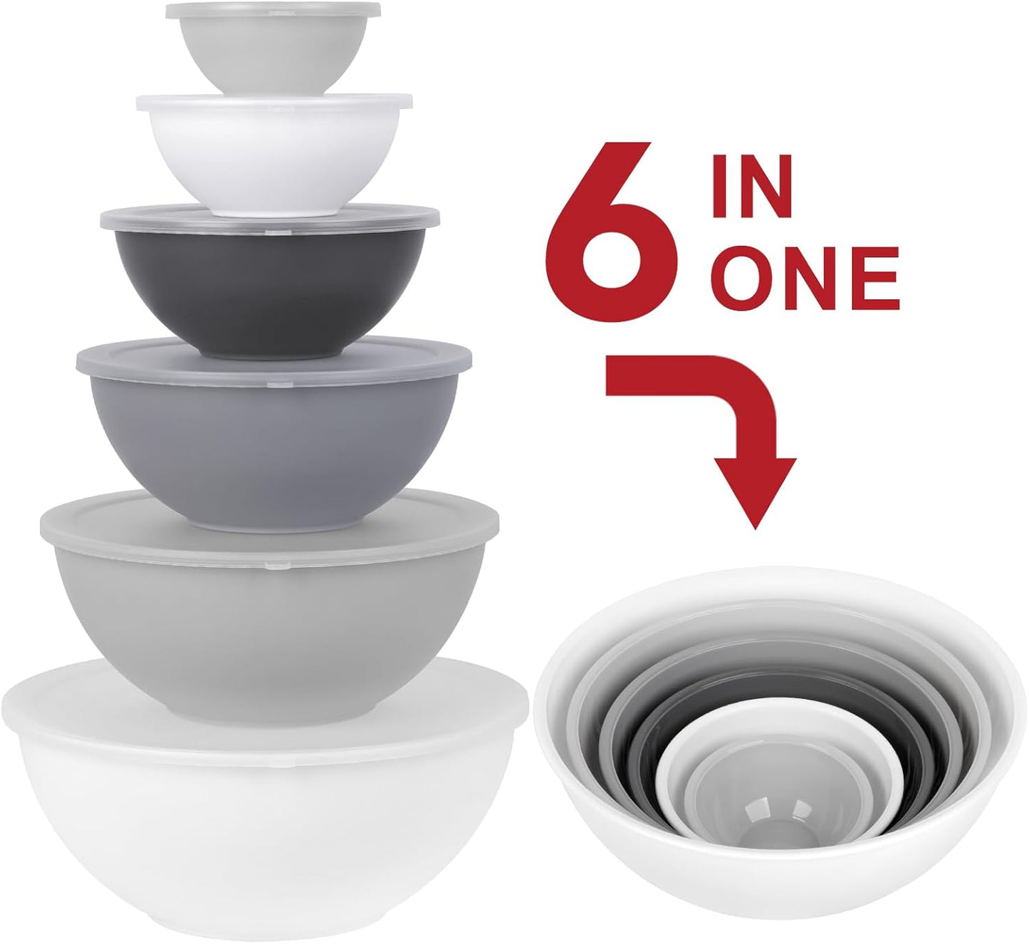 BoxedHome BPA Free Plastic Round Mixing Bowl with Lids, 12 Pack Nesting Bowls with Lids Set, Microwave and Dishwasher Safe Prep & Serving Bowls Great for Mixing, Baking, Serving (Pink, 12pcs)
