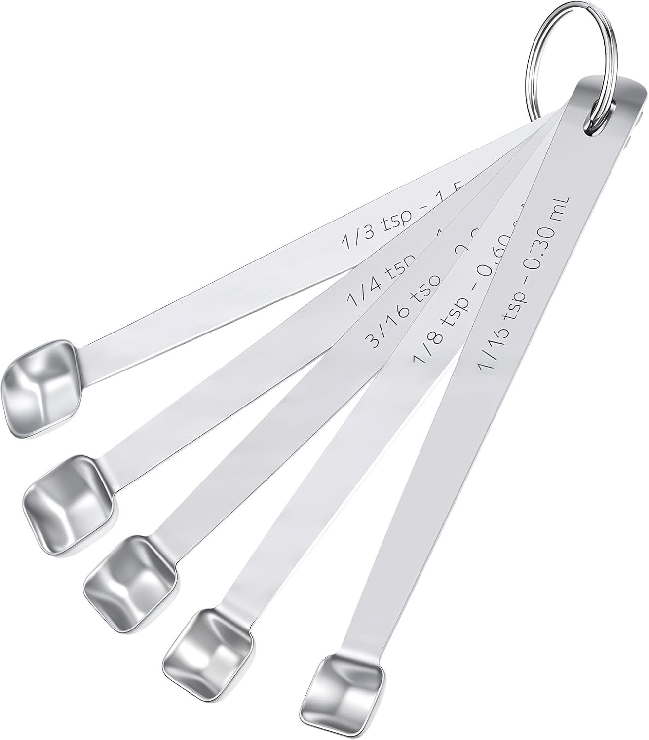 5 Pcs Teaspoon Measuring Spoons,Small Measurings Spoons Mini Square Bowl Measure Spoon Set Stainless Steel Measuring Spoon for Cooking and Baking(1/3, 1/4, 3/16, 1/8, 1/16 Tsp)