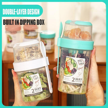 2 Pcs Salad Shaker Cup with Lids and Fork Fresh Salad Shaker Container for Lunch, Portable Breakfast Meal Vegetable and Fruits