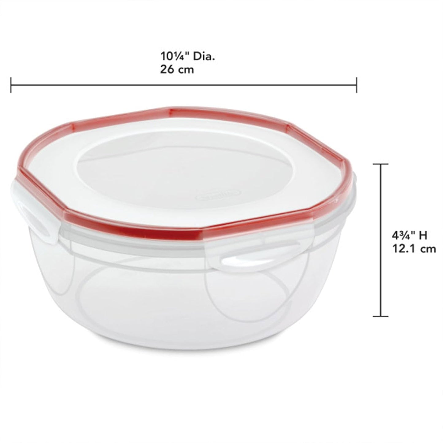 Sterilite Ultra-Seal 8.1 Qt Bowl, Large Airtight Food Storage Container, Latching Lid, Microwave and Dishwasher Safe, Clear With Red Gasket, 2-Pack