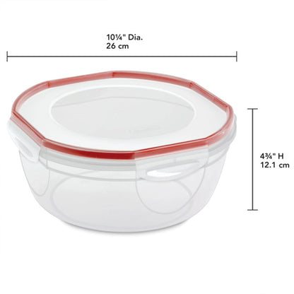 Sterilite Ultra-Seal 8.1 Qt Bowl, Large Airtight Food Storage Container, Latching Lid, Microwave and Dishwasher Safe, Clear With Red Gasket, 2-Pack