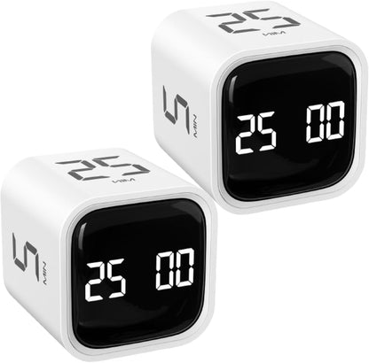 Rotating Pomodoro Timer 5, 25, 10 50 Minutes Preset, Desk Productivity Flip Timer, ADHD Tool Cube Countdown Stopwatch, Vibration/High/Low Volume/Custom Modes, for Work, Study, Back to School, Kitchen