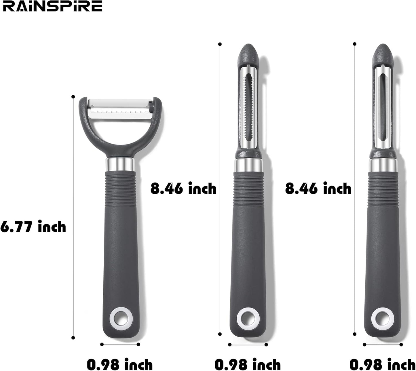 Rainspire 3-Piece Peeler Set, Premium Swivel Vegetable Peeler, Kitchen Gadgets Apple Peeler Potato Peeler Veggie Peeler Fruit Peeler, Dishwasher Safe Kitchen Accessories, Black