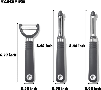 Rainspire 3-Piece Peeler Set, Premium Swivel Vegetable Peeler, Kitchen Gadgets Apple Peeler Potato Peeler Veggie Peeler Fruit Peeler, Dishwasher Safe Kitchen Accessories, Black