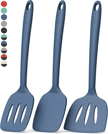 Coukre 3 Pack Silicone Spatula Set, High Heat Resistant, BPA-Free, Fish Spatula, Solid & Slotted Turner for Non-Stick Pans, Flipping Eggs, Pancakes, Fish, Burgers (3, PureBlack)