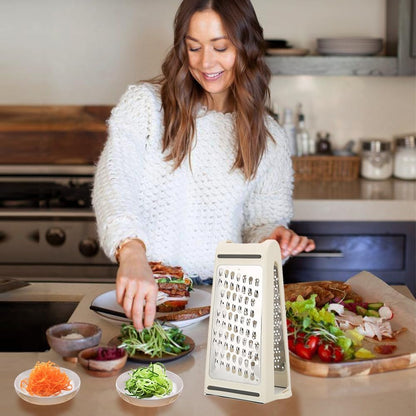 Cheese Grater Handheld - Double Sided Reversible Box Grater with Storage Container,Stainless Steel Blades for Cheese,Vegetables,Ginger,Garlic