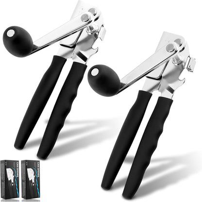 2 pcs Can Opener Manual with Magnet,Can Openers Hand Held Heavy Duty,Classic Multifunction Bottle Opener Manual Hand Crank Smooth Edge(Black)