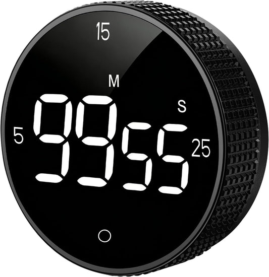 Magnetic Kitchen Timer with Large LED Digital Display, Countdown Countup Visual timers with 3 Volume Levels, 3 Preset 5/15/25 Mins Adjustable Productivity Alarm for Cooking Classroom Fitness Studying