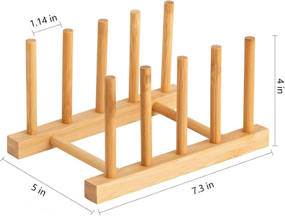 HBlife 2pcs Bamboo Dish Plate Bowl Cup Book Pot Lid Cutting Board Drying Rack Stand Drainer Storage Holder Organizer Kitchen Cabinet（Keep Dry）