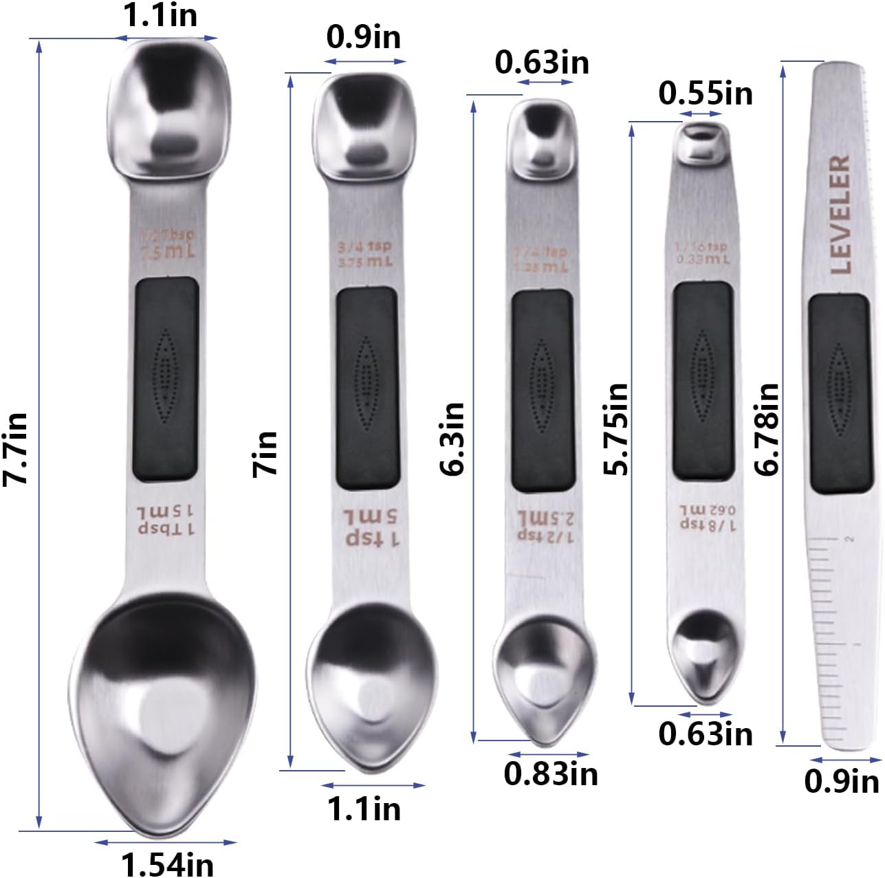 Stainless Steel Magnetic Measuring Spoons Set, Heavy Duty Metal Kitchen Gadgets for Baking & Cooking, Fits in Most Kitchen Spice Jars, Set of 4 with Leveler (Mint green)