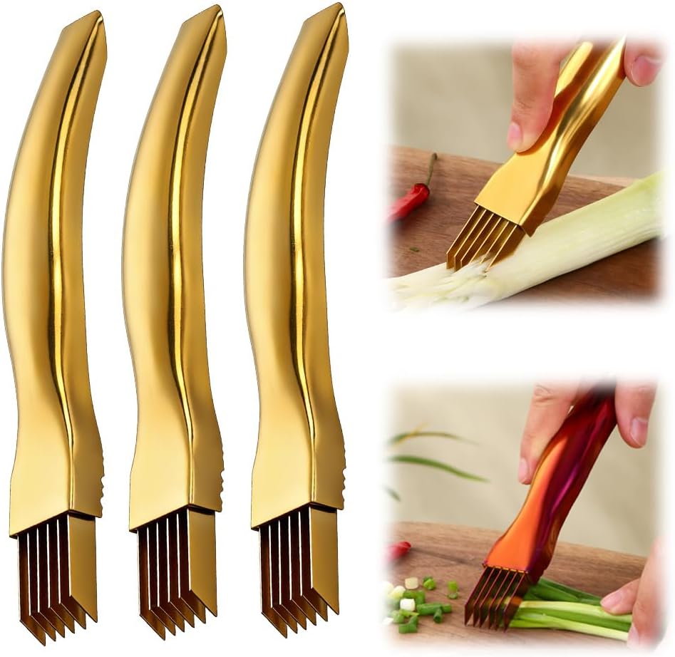Shred Silk The Knife, Stainless Steel Green Onion Slicer Food Speedy Chopper, Onion Knife Sharp Scallion Shredding Cutter, Kitchen Vegetable Cutter Household Multifunctional Food Slicer (1, Silver)