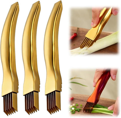 Shred Silk The Knife, Stainless Steel Green Onion Slicer Food Speedy Chopper, Onion Knife Sharp Scallion Shredding Cutter, Kitchen Vegetable Cutter Household Multifunctional Food Slicer (1, Silver)
