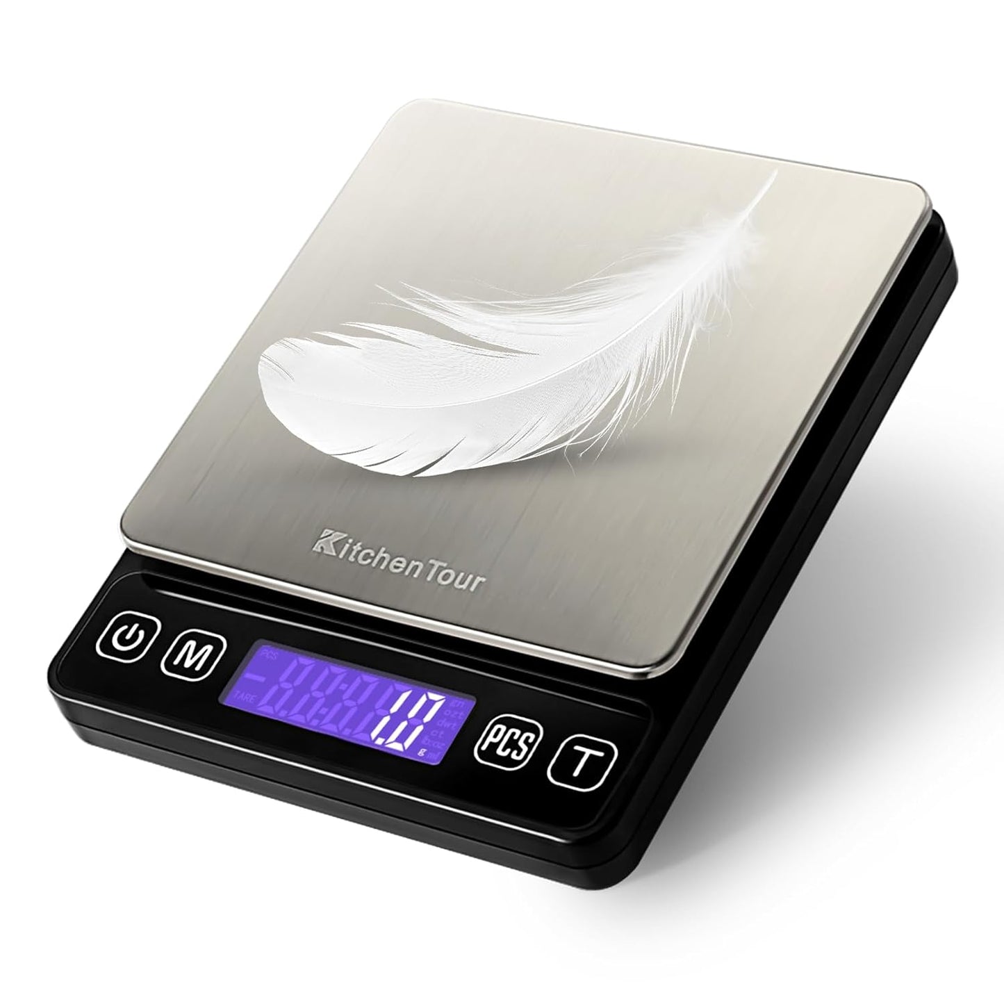 KitchenTour Digital Kitchen Gram Scale - 500g/0.01g - High Accuracy Precision Food Scale - Meat Scale with Back-Lit LCD Display(Batteries Included)-Black