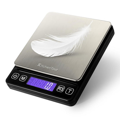 KitchenTour Digital Kitchen Gram Scale - 500g/0.01g - High Accuracy Precision Food Scale - Meat Scale with Back-Lit LCD Display(Batteries Included)-Black
