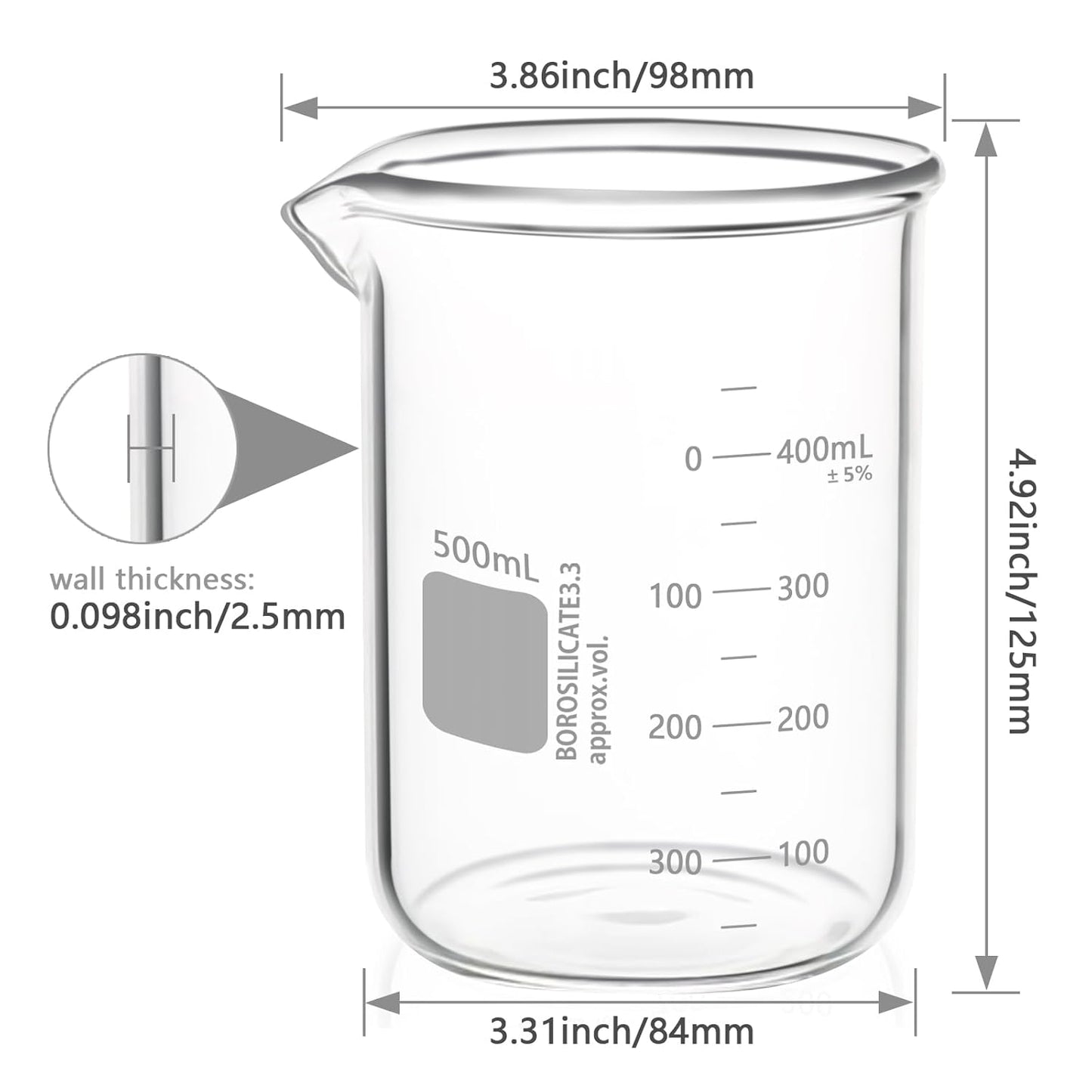 Heavy Duty 1000ML Glass Beaker White Double Scale Graduation, Borosilicate 3.3 Glass Lab Beaker, Low Form Griffin Glass Measuring Beaker, 1 Each (1000ML)