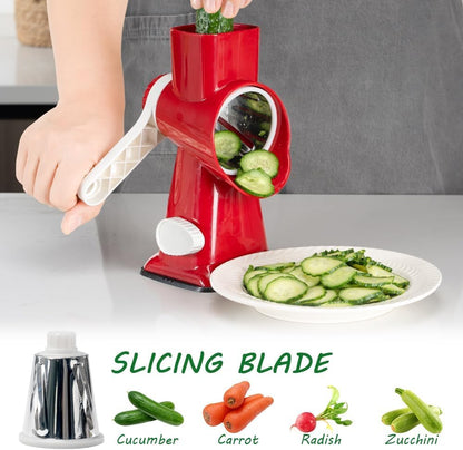 3 in 1 Manual Vegetable Cutter Machine with Stainless Steel Changeable Blades Rotary Cheese Grater Kitchen Tool Potato Slicer Shredder Nuts Chocolate Chopper (Transparent black)