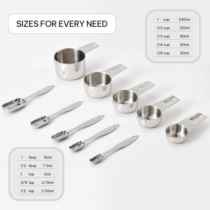 FANGSUN Narrow Measuring Spoons Set of 10, Heavy-Duty Stainless Steel Measuring Spoons with Long Handles & Engraved Measurements, Fits in Spice Jars, for Baking & Cooking