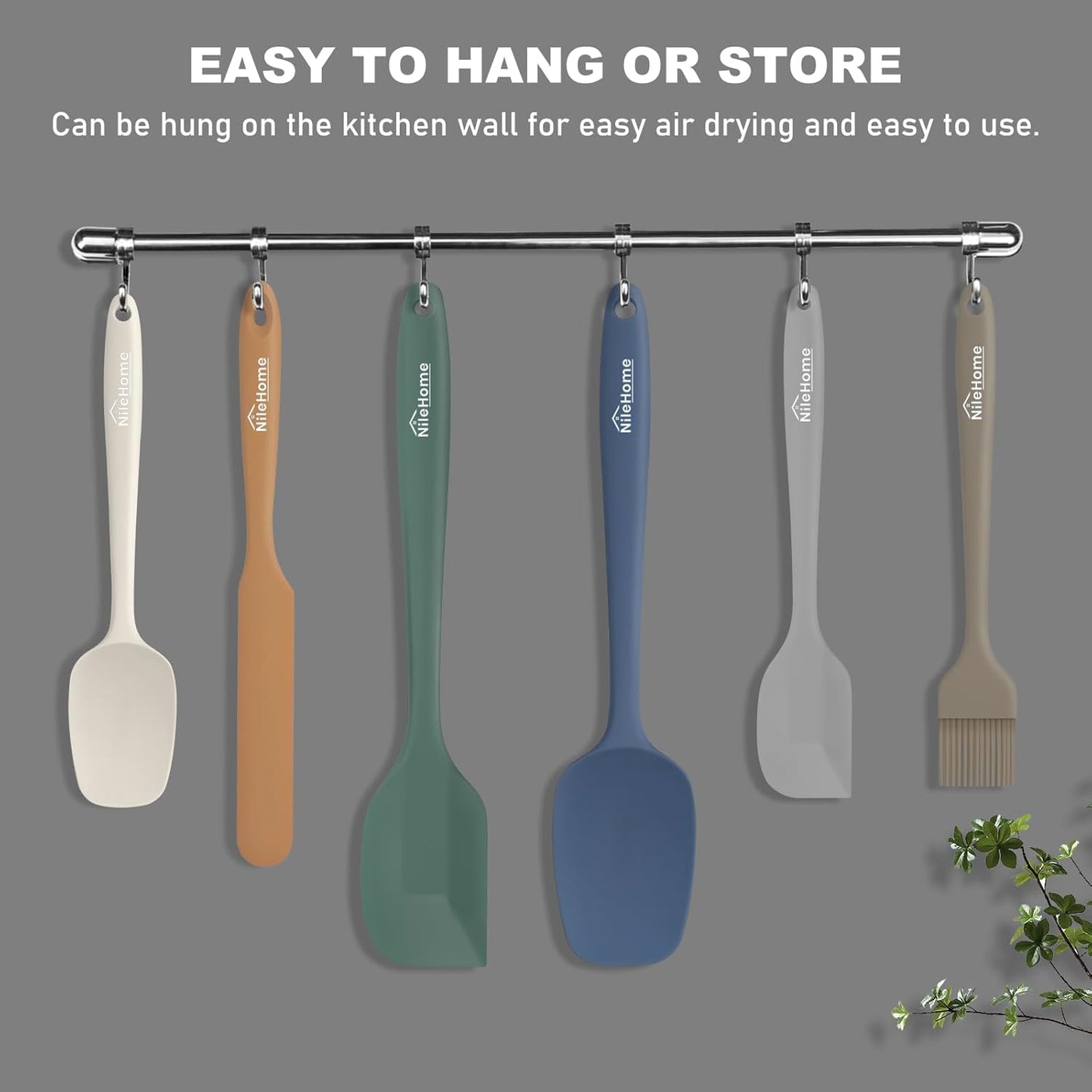 NileHome Silicone Spatula Set, 6 Pieces Food Grade Kitchen Utensils with Silicone Brush Heat Resistant Up to 600°F Dishwasher Safe BPA-Free Rubber Spatula for Scraping, Baking, Cooking, Mixing-Black