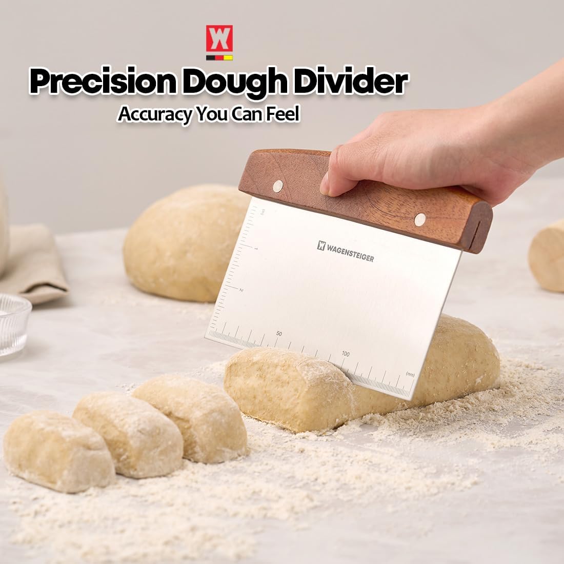 Stainless Steel Dough Scraper with Wooden Handle | Bench Scraper for Bread & Pizza Dough, Pastry Cutter, Chopper | Heavy-Duty Baking Tool for Kitchen Prep, Griddle Cleaning & Pastry Making