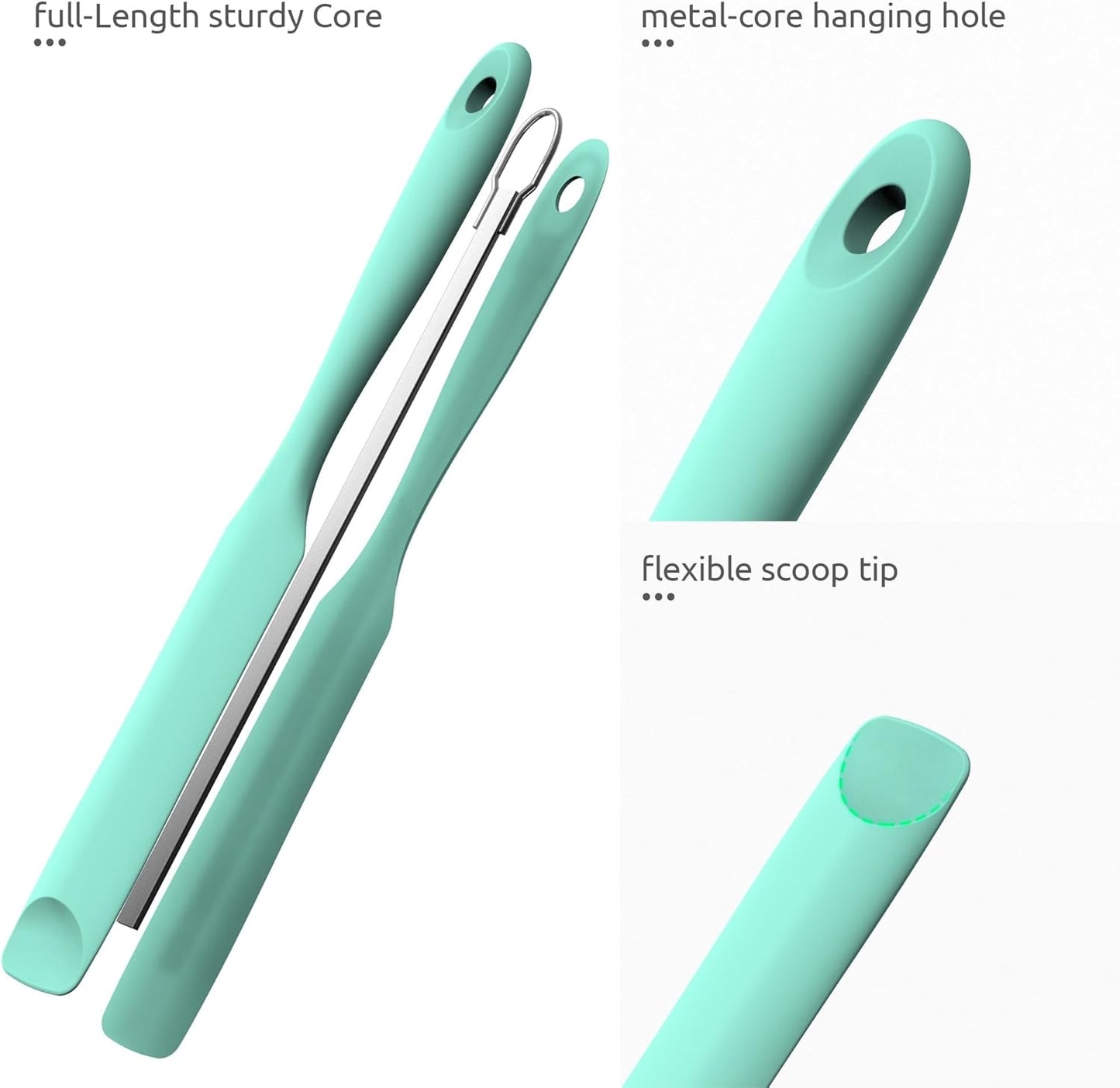 U-Taste Skinny Silicone Jar Spatula: 600ºF Heat-Resistant Food-Grade 10in Long Narrow Sourdough Stirring Stick, Seamless Flexible Peanut Butter Spreader for Scraping Icing Bread Cream, Jam (Aqua Sky)