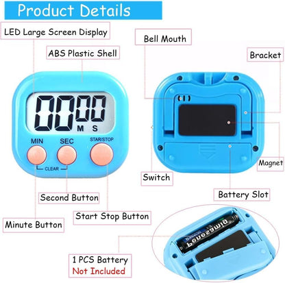 4-Piece Multi-Function Digital Timers with Visual Display for Kids, Ideal for Kitchen Cooking, Egg Timer, Classroom Use, Study, Work, and Exercise Training – Batteries Not Included