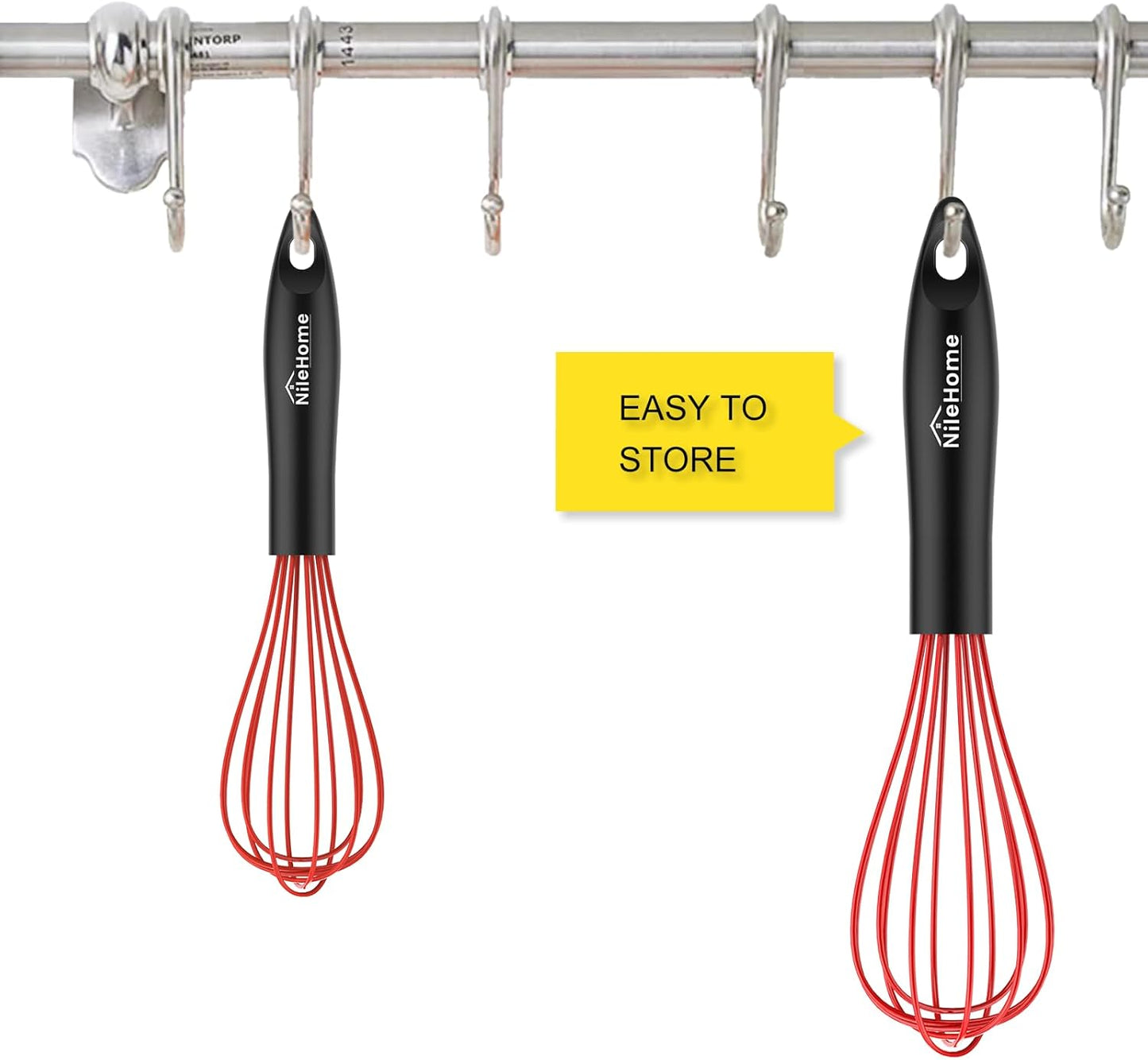 NileHome Silicone Whisk Set 8" 10" 12" Kitchen Whisk Kitchen Wisk Wire Whisks for Cooking, Whisking, Blending, Beating, Stirring-Black 3 Pack