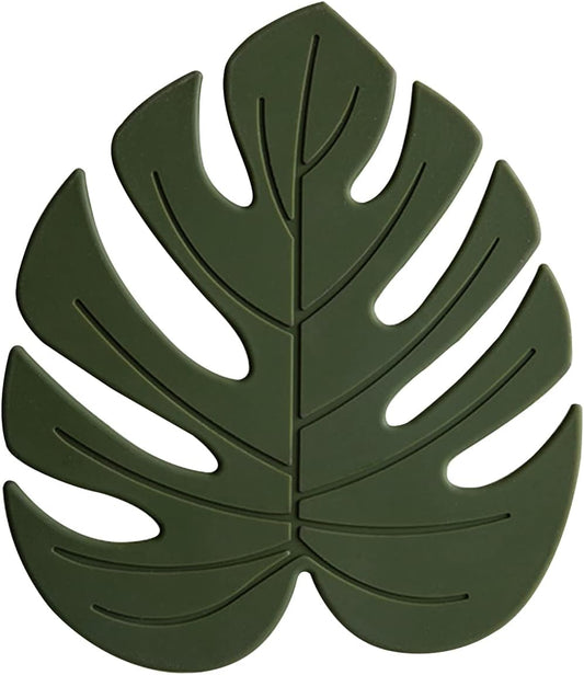 Silicone Trivet Mat Set of 2, Monstera Pot Holder Hot Pads for Table & Countertop, Soft Rubber Multi-Use Trivets for Pots & Dish, Non Slip Coasters (Large)