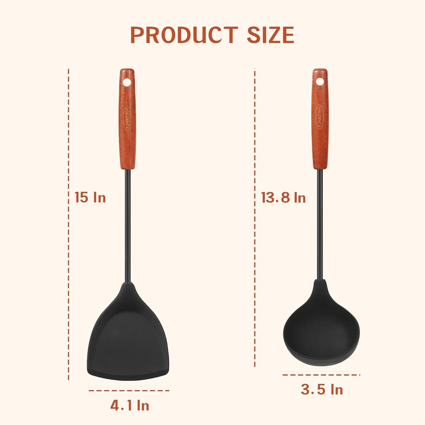 FJNATINH Wok Tools, Wok Utensil,Wok Spatula,Ladle,Skimmer Tool Set,Non Stick Heat-Resistant Silicone Cooking Utensils BPA Free Kitchen Utensils Cookware, Pack of 3,Black