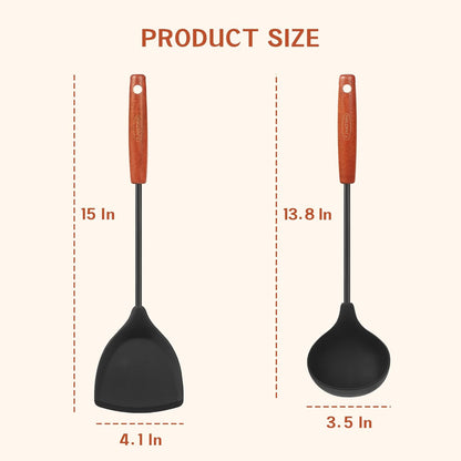 FJNATINH Wok Tools, Wok Utensil,Wok Spatula,Ladle,Skimmer Tool Set,Non Stick Heat-Resistant Silicone Cooking Utensils BPA Free Kitchen Utensils Cookware, Pack of 3,Black
