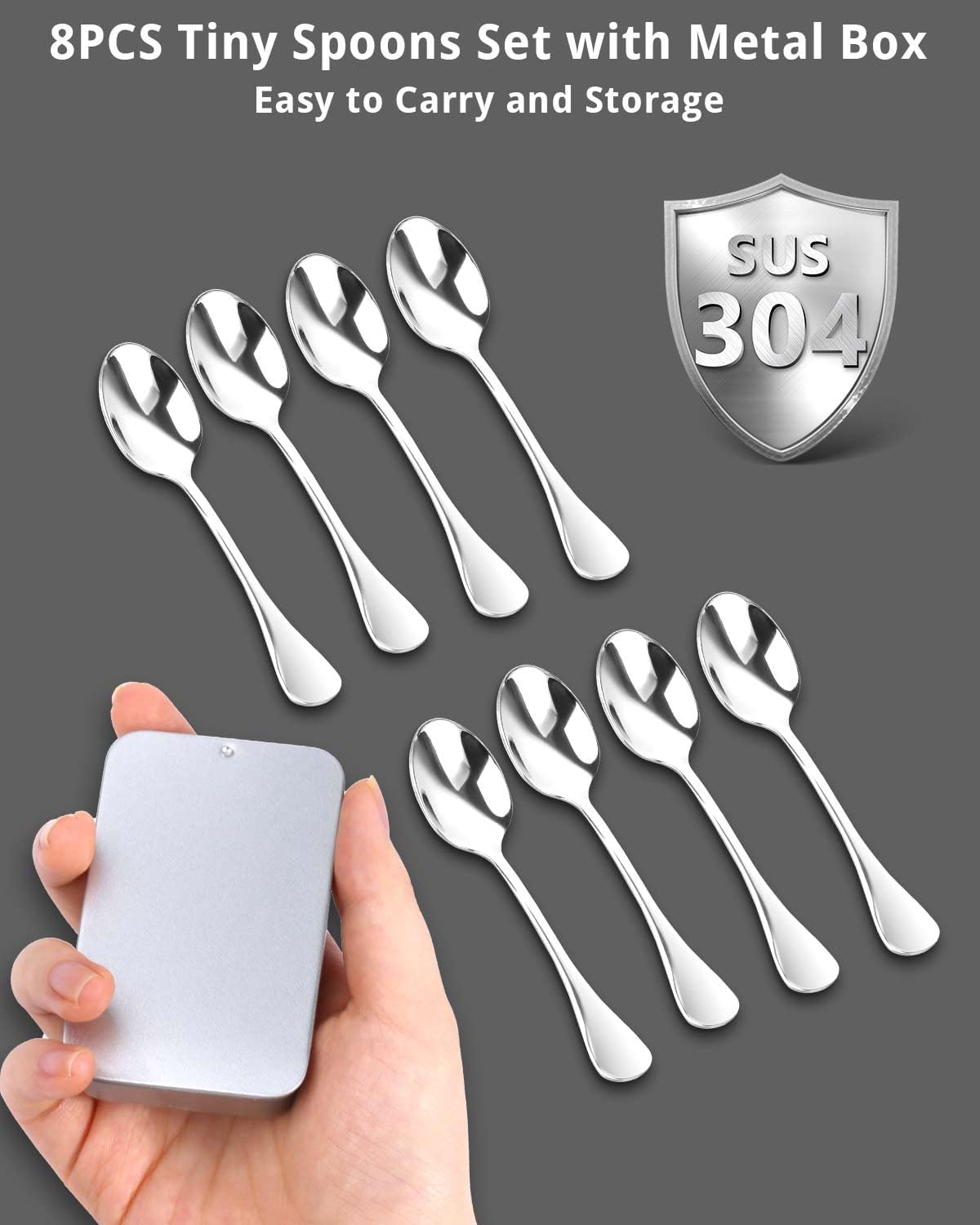 6PCS Mini Stainless Steel Spoons (Upgraded Larger Size 3.54 inch) - Small Salt Spoons SUS 304 Food Grade Mini Seasoning Spoon for Powder Spices Jars, Pepper, Sugar, Honey
